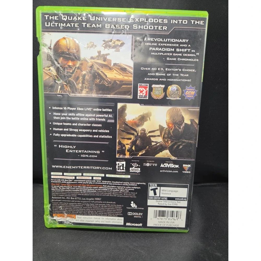 Enemy Territory: Quake Wars (Xbox 360) Complete w/ Manual - Fast Free Ship
